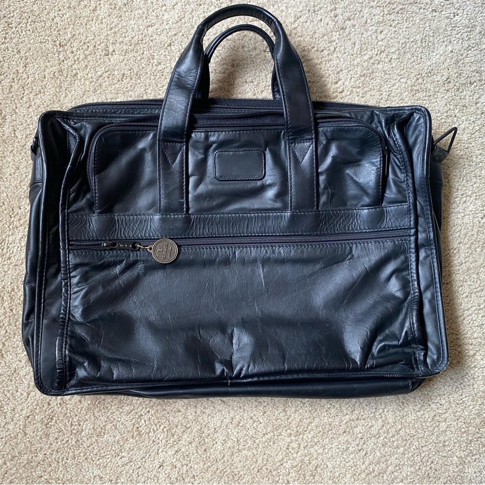Tumi Leather Laptop Bag, Office Crossbody Travel Case, Expandable